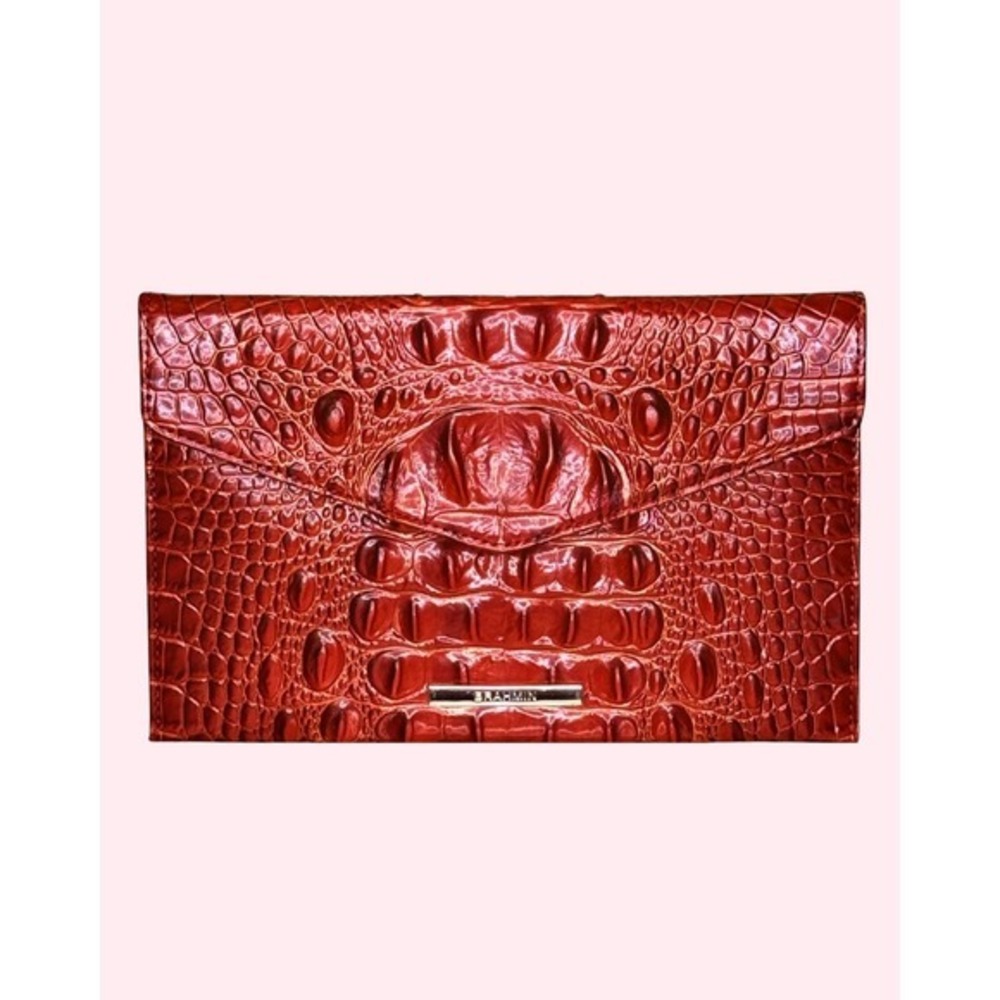 Brahmin Red Melbourne Croc Embossed Leather Envelope Clutch Excellent Condition